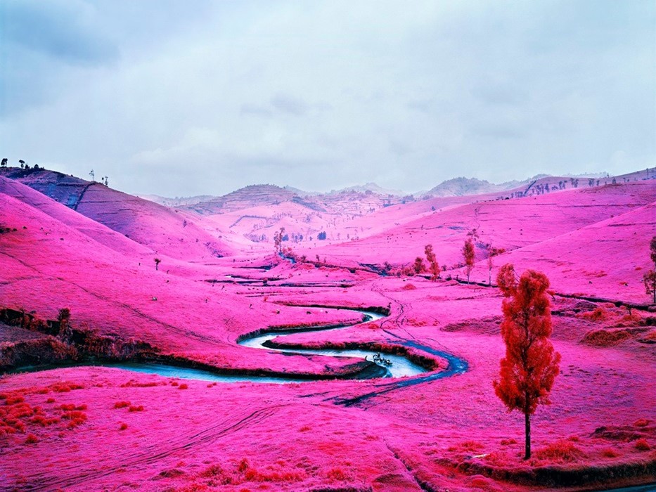 Richard Mosse infra red mountains and landscape.